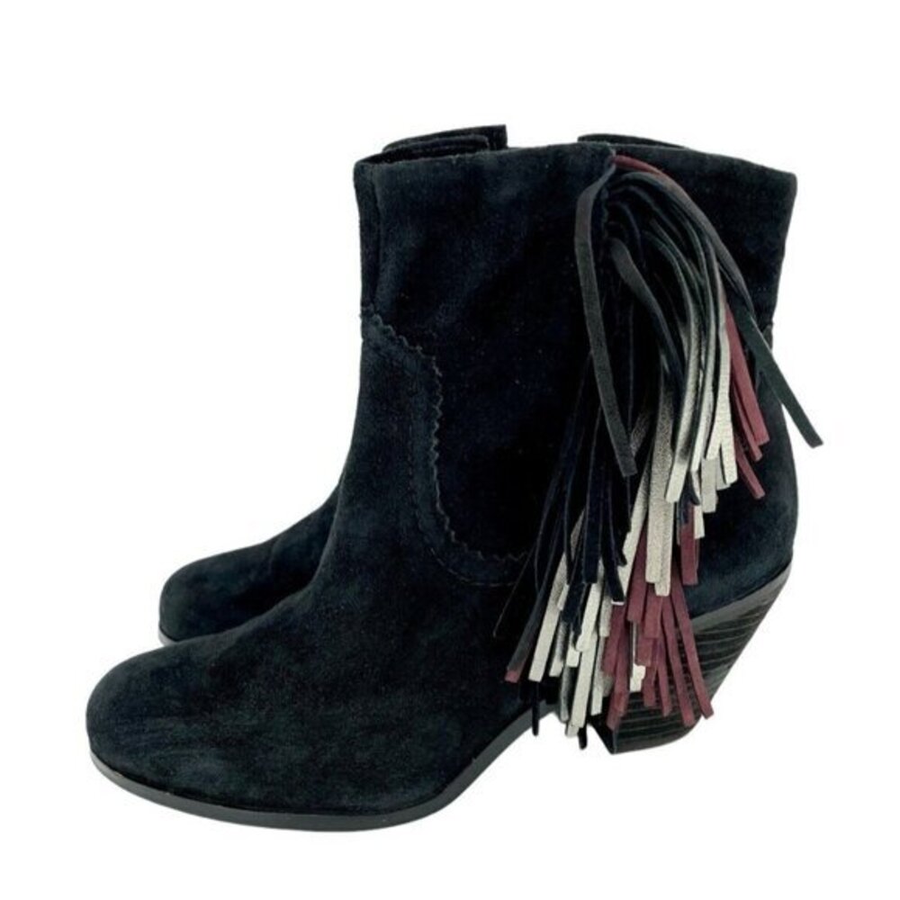 Sam Edelman Black Booties Louie Fringe Suede Leather Ankle Booties SZ 7.5